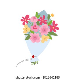 Spring bouquet of flowers. Valentines day, Wedding bouquet flowers, birthday bouquet flowers. Vector illustration in flat design