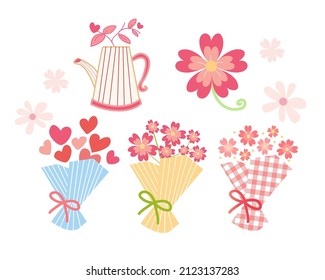 Spring bouquet of flowers. Valentines day, Wedding bouquet flowers, birthday bouquet flowers. Vector illustration in flat design