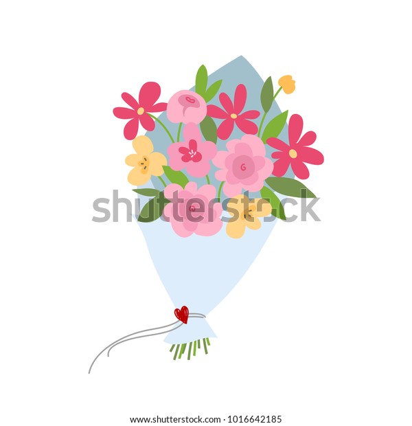 春の花束 バレンタインデー 結婚式の花 誕生日の花束 フラットデザインのベクターイラスト のベクター画像素材 ロイヤリティフリー