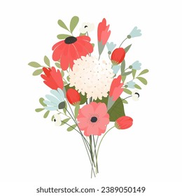 Spring bouquet. Various flowers in a bouquet. Hand drawn vector