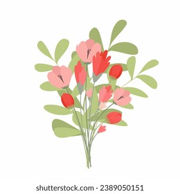 Frühlingsbukett. Verschiedene Blumen in einem Bouquet. Handgezeichneter Vektor
