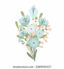 Spring bouquet. Various flowers in a bouquet. Hand drawn vector