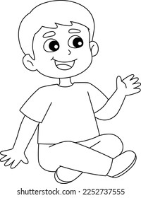 Spring Boy Sitting Isolated Coloring Page for Kids