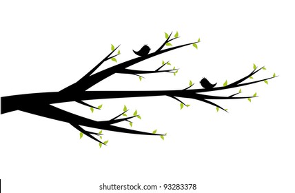 Spring branch with early levels and cheerful birds