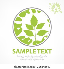 Spring branch with green leaves in round on white, vector illustration