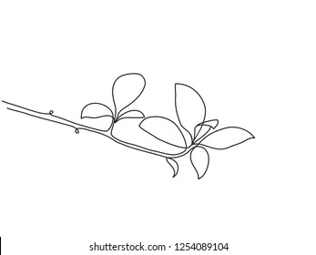 Spring branch with leaves . One line drawing art