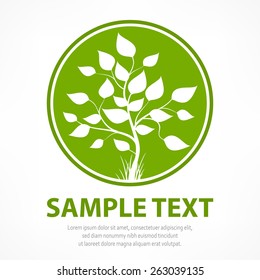 Spring branch with leaves in round on green, vector illustration