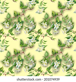 Spring branch seamless pattern on yellow background vector