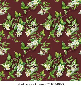 Spring branch seamless pattern on brown background vector