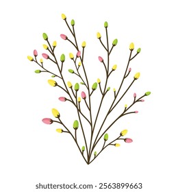 spring branch with swollen buds isolated on white background flat vector