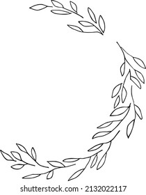 Spring Branch tree with leaves in Semicircle shape, Botanical Illustrations, Line Vector Drawing, Digital Elements, Hand Drawn Outline 