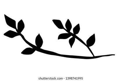 spring BRANCH tree with leaves SILHOUETTE ILLUSTRATIONS hand drawn