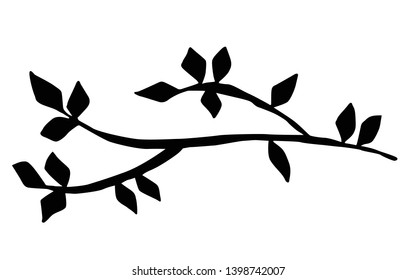 spring BRANCH tree with leaves SILHOUETTE ILLUSTRATIONS hand drawn