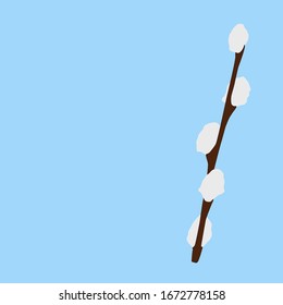 Spring branches. Easter decorations. Vector design elements isolated on blue background, Beautiful pussy willow branches. Spring background