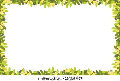 Spring branches with leaves on border with copy space, Green and Yellow leaves frame on white background, Vector illustration Panorama landscape summer leaves frame