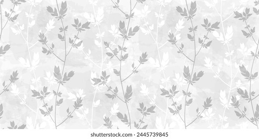 Spring branches seamless vector pattern. Small leaves prune, watercolor delicate grey floral ornament