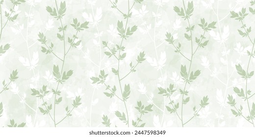 Spring branches seamless vector pattern. Small leaves prune, delicate green watercolor floral ornament