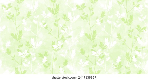 Spring branches seamless vector pattern. Small leaves prune, delicate green watercolor floral ornament