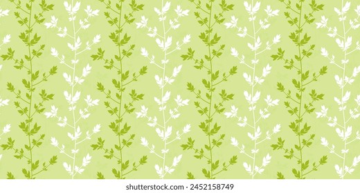 Spring branches seamless vector pattern. Small leaves prune, silhouette ornament