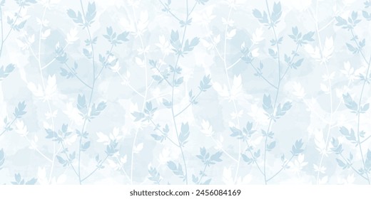 Spring branches seamless vector pattern. Small leaves prune, watercolor delicate blue floral ornament