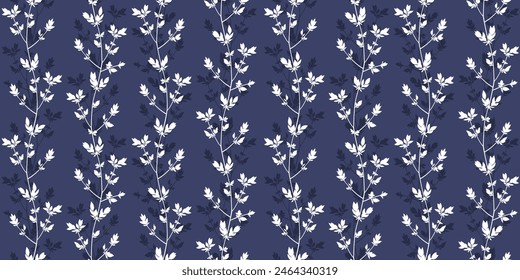 Spring branches seamless vector pattern. Small leaves prune, silhouette ornament