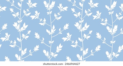Spring branches seamless vector pattern. Small leaves prune, silhouette ornament