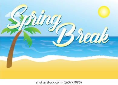 Spring Break Graphic With Beach Background