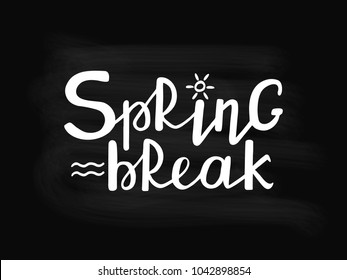 Spring Break hand drawn text chalkboard background. Handwritten modern brush lettering. Vector illustration.