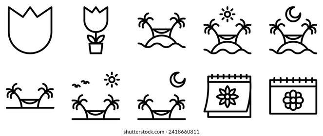spring break icon line style set collection