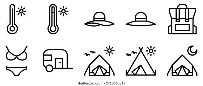 spring break icon line style set collection