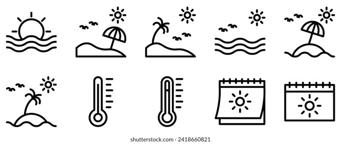 spring break icon line style set collection