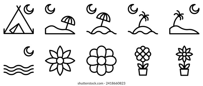 spring break icon line style set collection