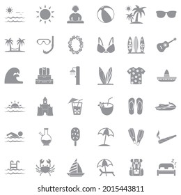 Spring Break Icons. Gray Flat Design. Vector Illustration.