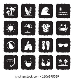 Spring Break Icons. Grunge Black Flat Design. Vector Illustration.