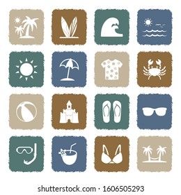 Spring Break Icons. Grunge Color Flat Design. Vector Illustration.