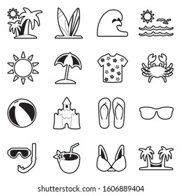 Spring Break Icons. Line With Fill Design. Vector Illustration.