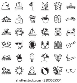 Spring Break Icons. Line With Fill Design. Vector Illustration.