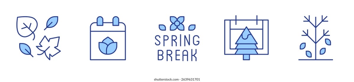 spring break, leaves, winter, spring, tree. Seasons Icon vector illustration. Line Duotone style. Editable stroke.