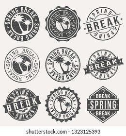 Spring Break Stamp. Logo Icon Symbol. Design Certificated Round.