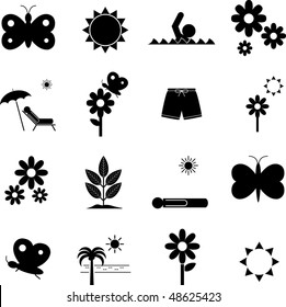 spring and spring break symbols set