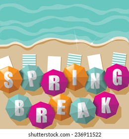 Spring Break Umbrellas on the beach EPS 10 vector stock illustration