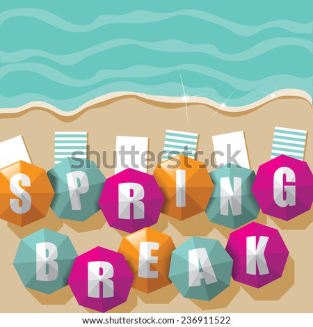 Spring Break Umbrellas on the beach EPS 10 vector stock illustration