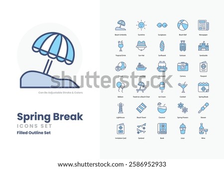 spring break vector icon collection stock illustration