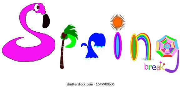 Spring break,flamingo,coconut tree, wave,sunny, surboards,rainbow,umbella,tulips