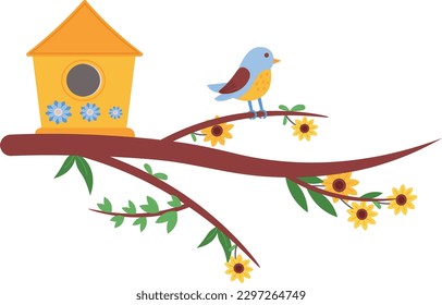 Spring Brids On The Tree Illustration