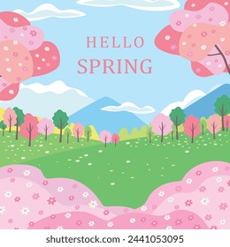 Spring bright abstract landscape. Vector spring background. Hello Spring. Vector.