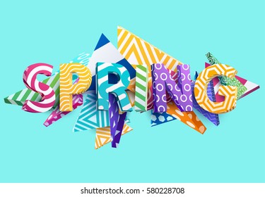 Spring - Bright colored lettering. Realistic 3d poster.