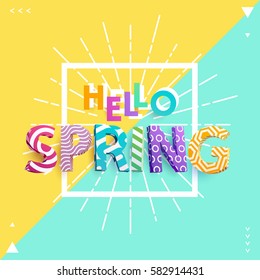 Spring - Bright colored lettering. Realistic 3d poster.