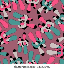 Spring bright juicy colors beige pink green. Fantastic mushrooms continuous seamless vector pattern. Seamless pattern can be used for web page backgrounds, wallpapers pattern.