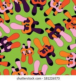 Spring bright juicy colors pink purple green lime. Fantastic mushrooms continuous seamless vector pattern. Seamless pattern can be used for web page backgrounds, wallpapers pattern.